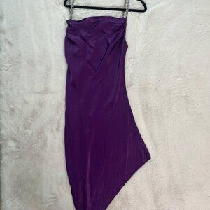 Womens Asummetrical Mini Dress Studded Spaghetti Straps Lined Purple